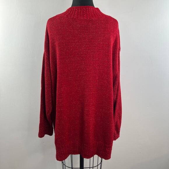 Vintage DVF Diane von Furstenberg Red Metallic Sweater V-Neck Pullover Size 3X - Picture 8 of 10